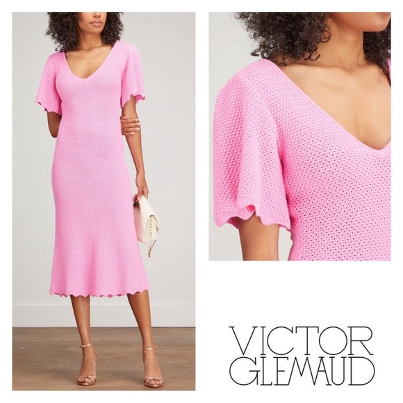 Victor Glemaud Dresses & Skirts - New! Rare VICTOR GLEMAUD Knit Deep V-Neck Midi Sweater Dress in Neon Pink